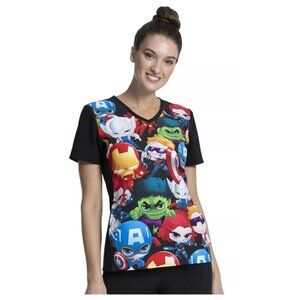 Marvel Superheroes Women's Scrub Top Size S Pediatrician Cartoon Boho